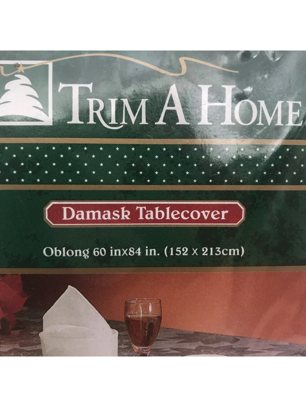 Trim A Home Damask Table cover White Poinsettia Table Cloth Oblong 60x84” NOS
